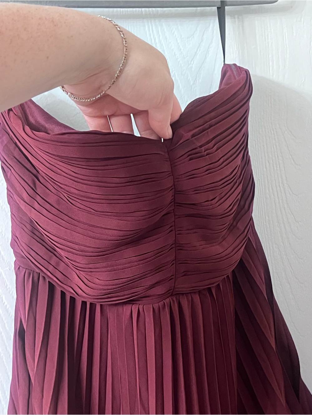 Lulu's Strapless Pleated Burgundy Evening Gown